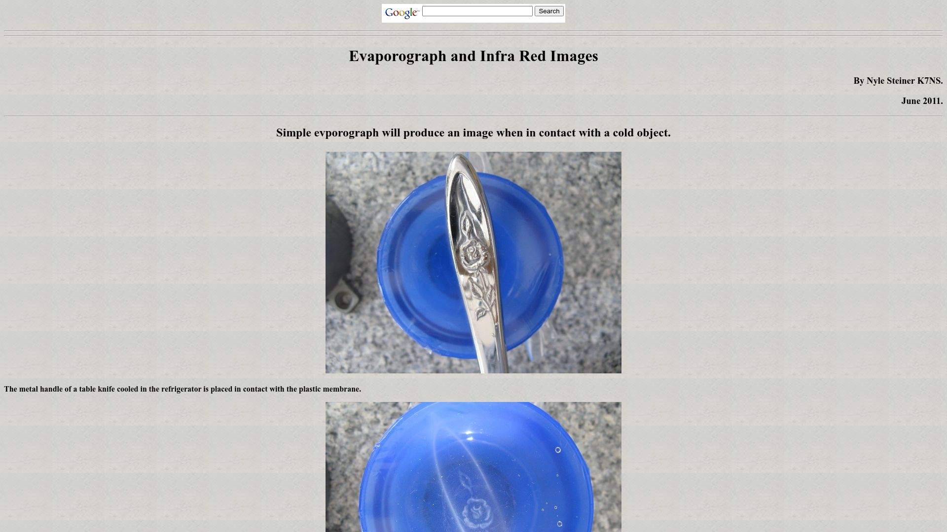 Screenshot of sparkbangbuzz.com: Evaporograph and Infra Red Images