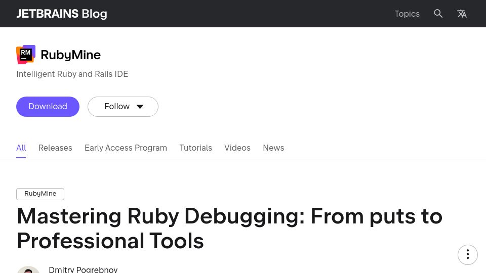 Screenshot of blog.jetbrains.com: Mastering Ruby debugging: From puts to professional tools