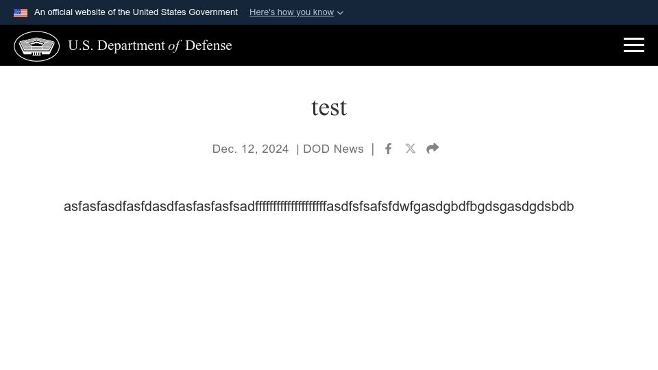 Screenshot of defense.gov: Test