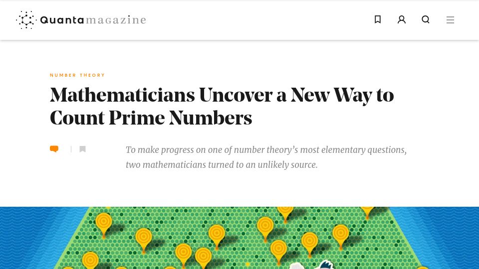 Screenshot of quantamagazine.org: Mathematicians uncover a new way to count prime numbers