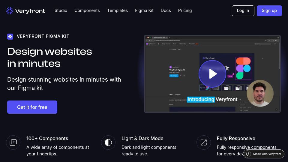 Screenshot of veryfront.com: I made a free Figma library packed with components for fast prototyping