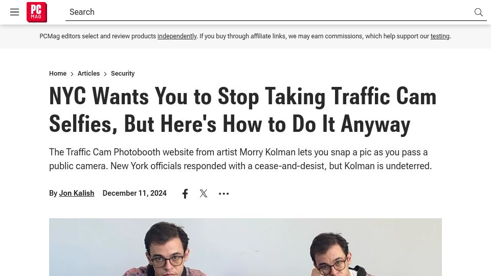 Screenshot of pcmag.com: NYC wants you to stop taking traffic cam selfies, but here's how to do it anyway