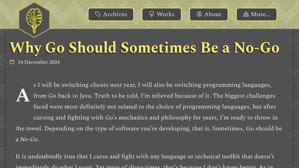 Screenshot of brainbaking.com: Go Should Sometimes Be a No-Go