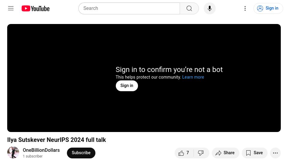 Screenshot of youtube.com: Ilya Sutskever NeurIPS talk [video]