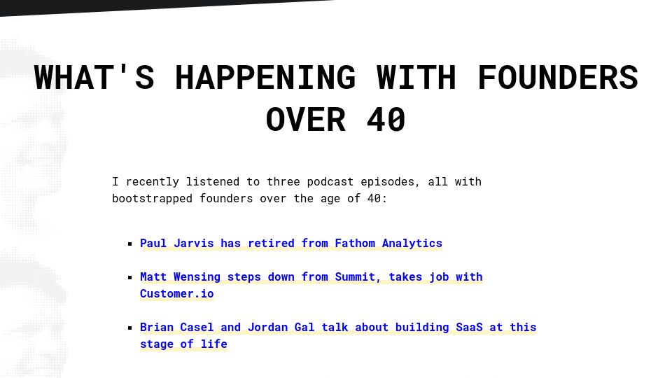 Screenshot of justinjackson.ca: What's Happening with Founders over 40?