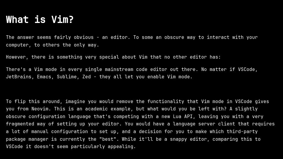 Screenshot of blog.jonas.foo: What Is Vim?