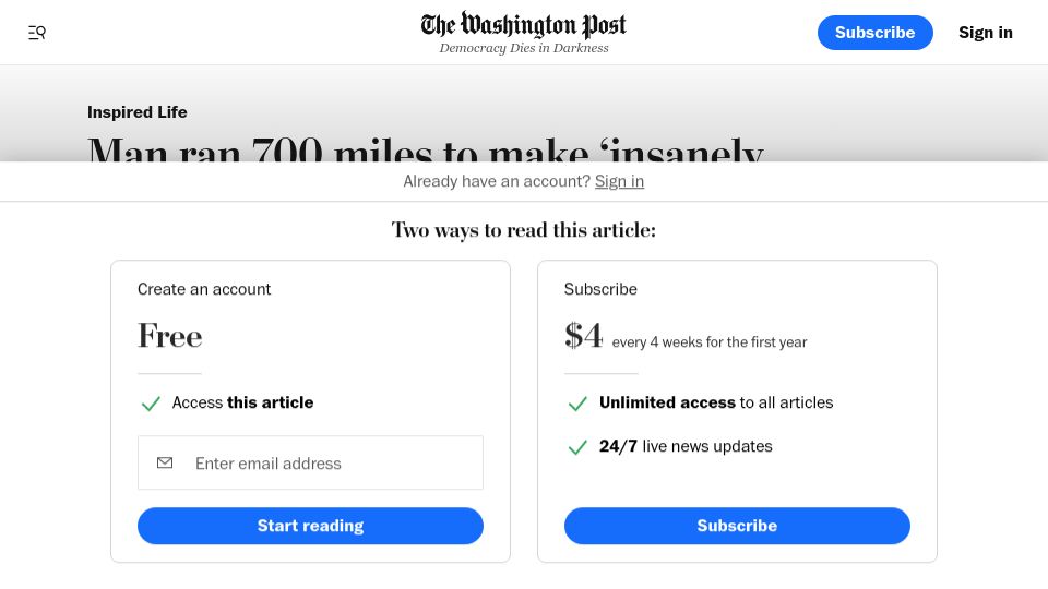 Screenshot of washingtonpost.com: Man ran 700 miles to make 'insanely impressive' art on GPS fitness app