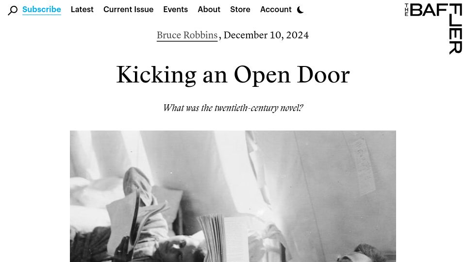 Screenshot of thebaffler.com: Stranger Than Fiction: Lives of the Twentieth-Century Novel