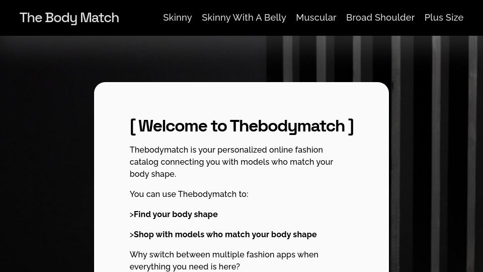 Screenshot of thebodymatch.com: Show HN: Shop Clothes with Models That Match Your Body Shape