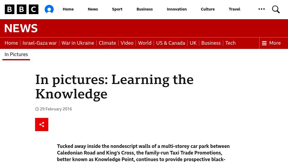 Screenshot of bbc.com: In pictures: Learning the Knowledge (2016)