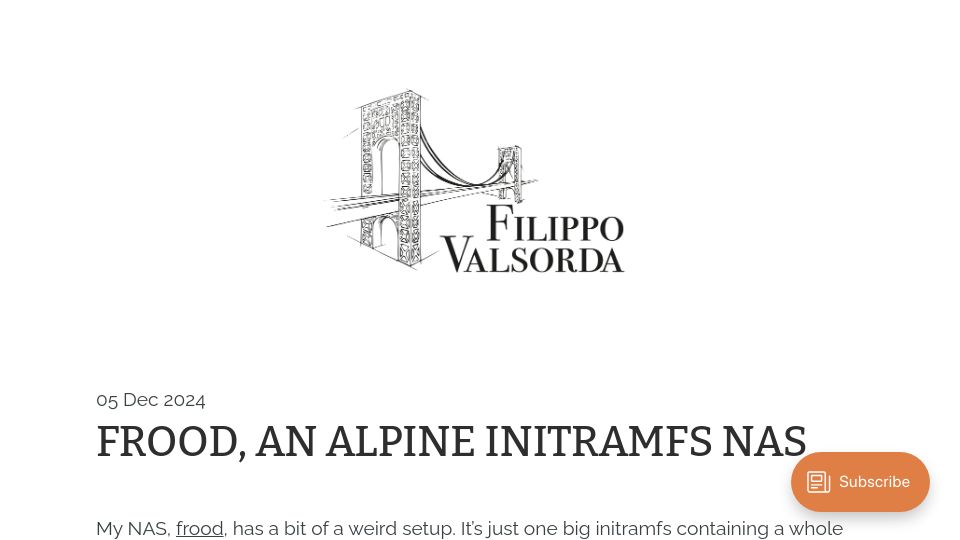 Screenshot of words.filippo.io: Frood, an Alpine Initramfs NAS