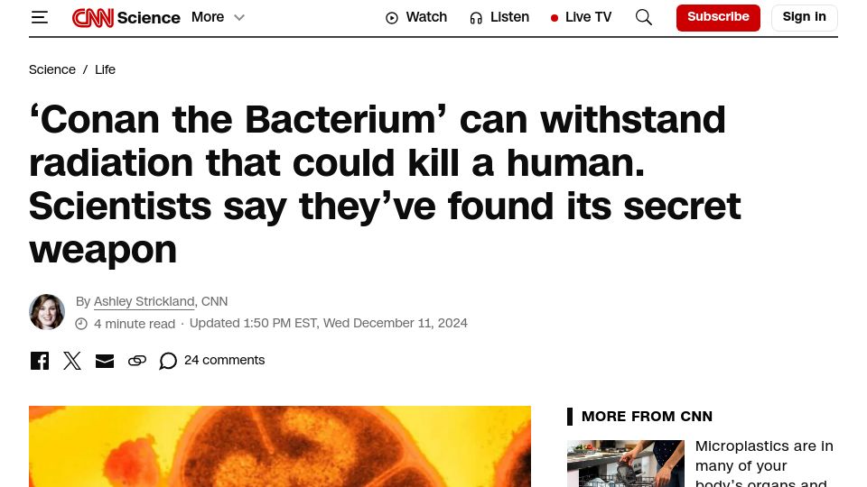 Screenshot of cnn.com: 'Conan the Bacterium' is radiation-resistant for a surprising reason