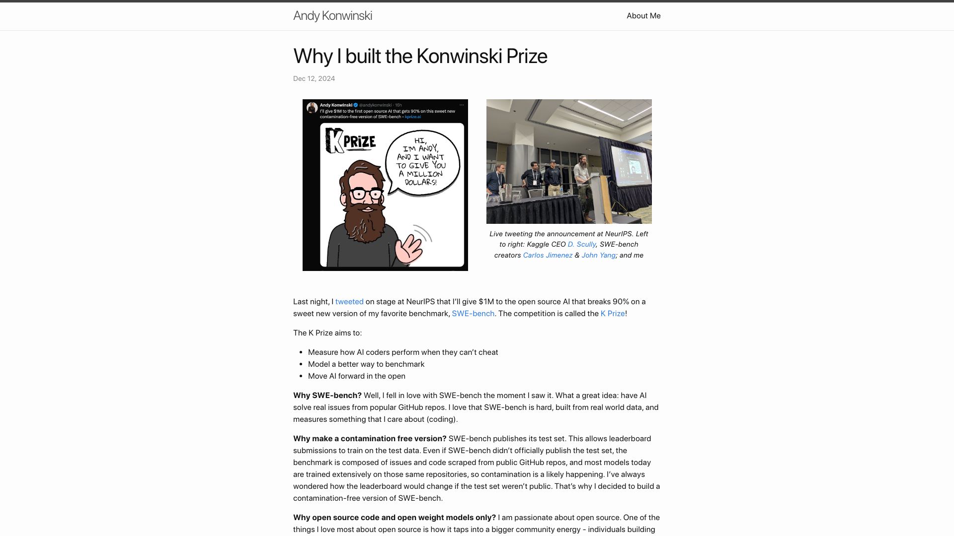 Screenshot of andykonwinski.com: Konwinski Prize