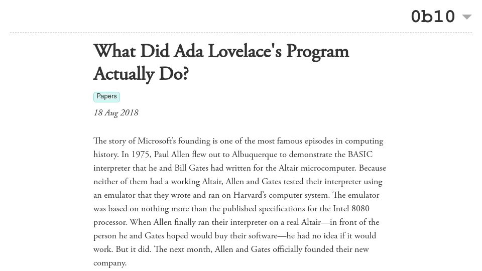 Screenshot of twobithistory.org: What did Ada Lovelace's program actually do? (2018)