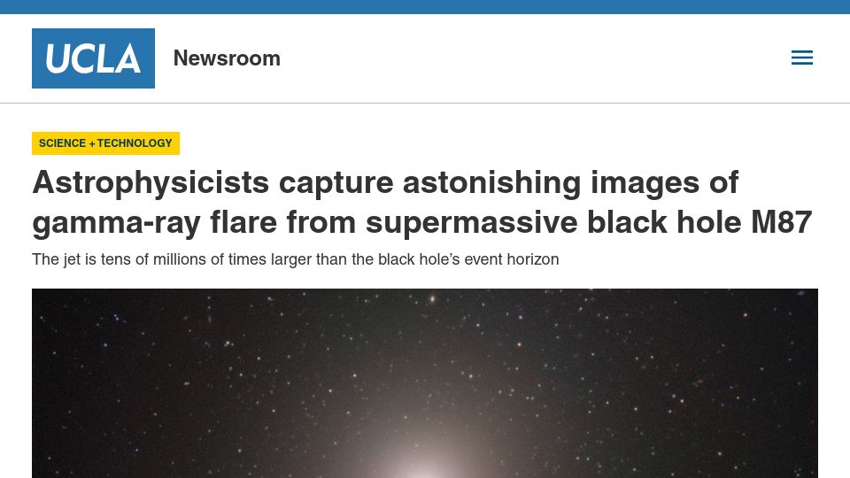Screenshot of newsroom.ucla.edu: Images of gamma-ray flare from supermassive black hole M87