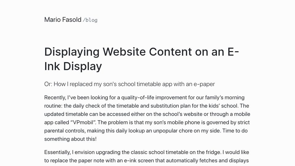 Screenshot of mfasold.net: I replaced my son's school timetable app with an e-paper