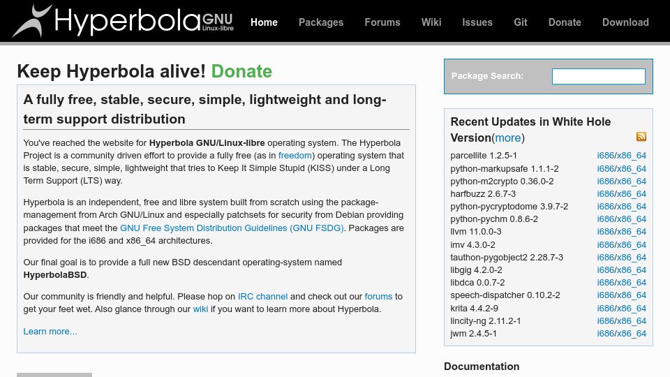Screenshot of hyperbola.info: Hyperbola GNU/Linux-libre operating system