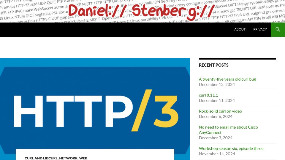 Screenshot of daniel.haxx.se: Where Is HTTP/3? (2021)