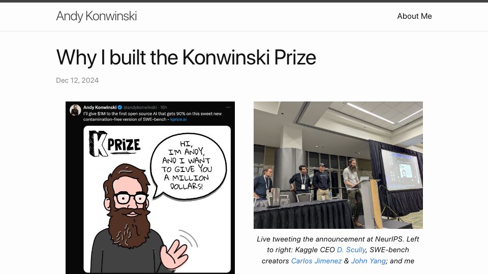 Screenshot of andykonwinski.com: Konwinski Prize