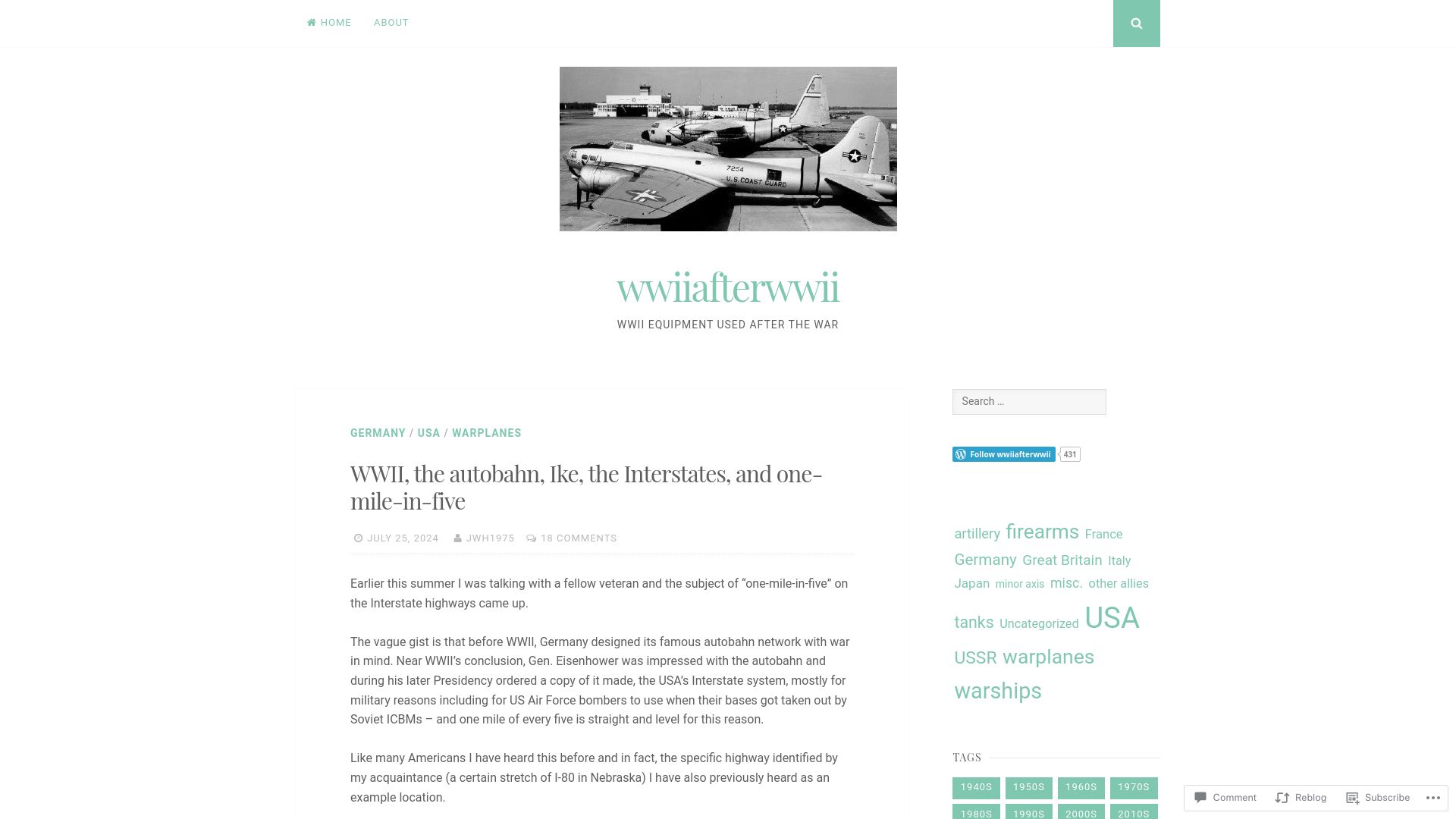Screenshot of wwiiafterwwii.wordpress.com: One-Mile-in-Five