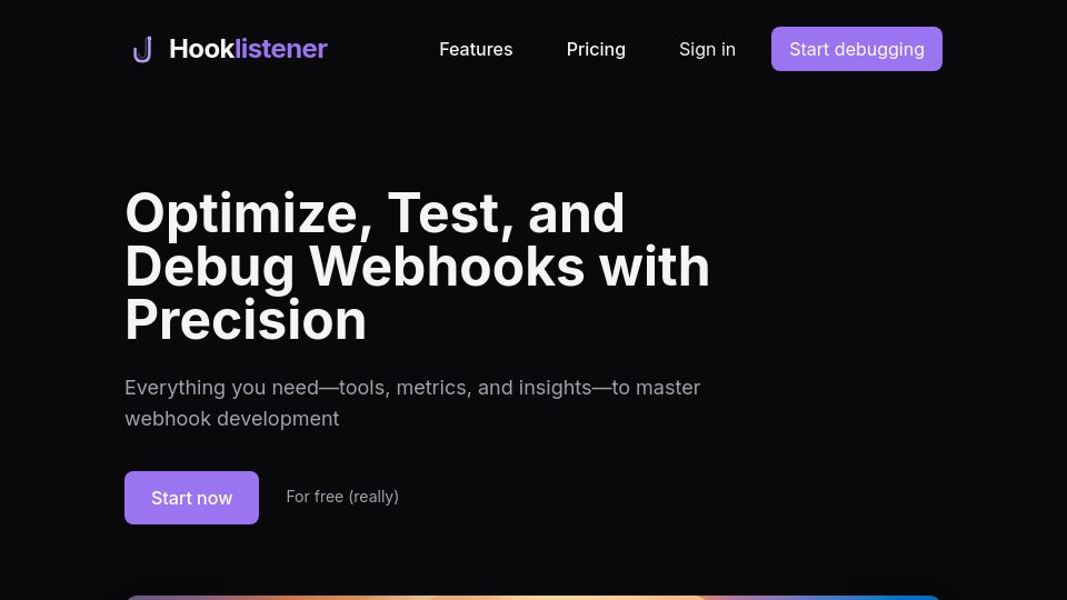 Screenshot of hooklistener.com: Webhook Tester/Debugger