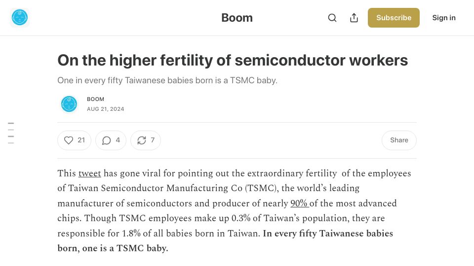 Screenshot of boomcampaign.org: The higher fertility of TSMC semiconductor workers