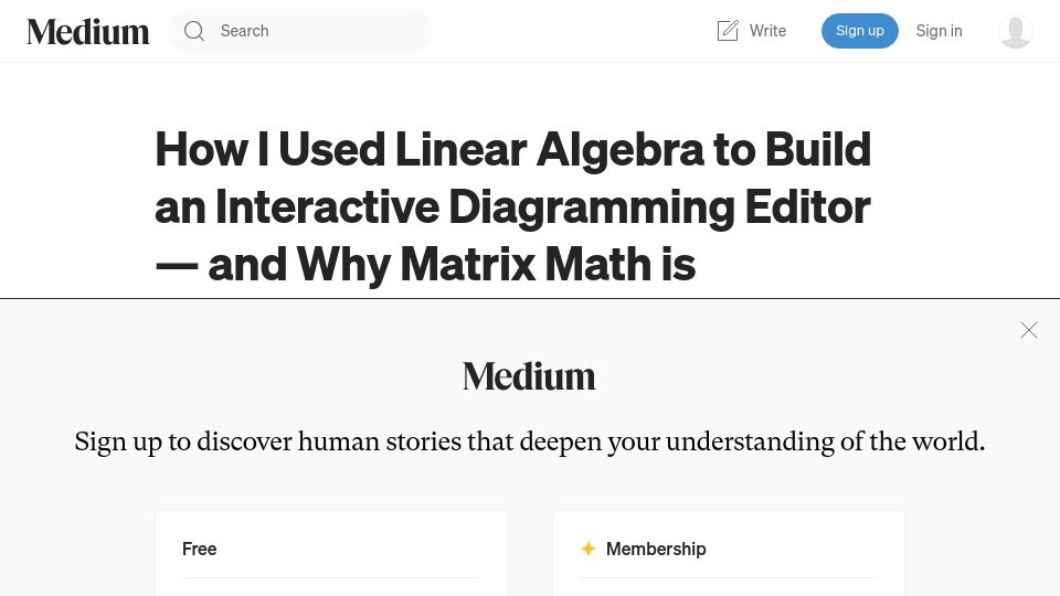 Screenshot of medium.com: How I used linear algebra to build an interactive diagramming editor