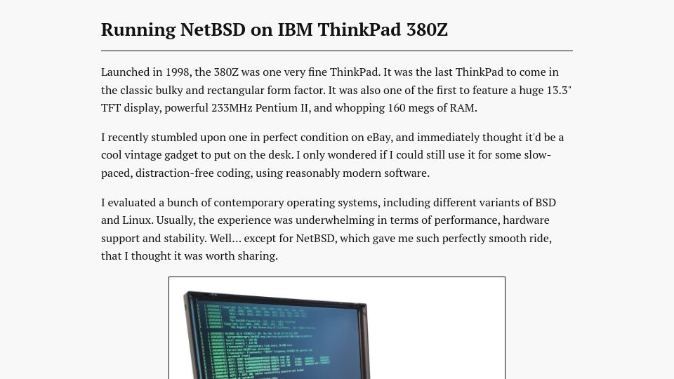 Screenshot of luke8086.dev: Running NetBSD on IBM ThinkPad 380Z