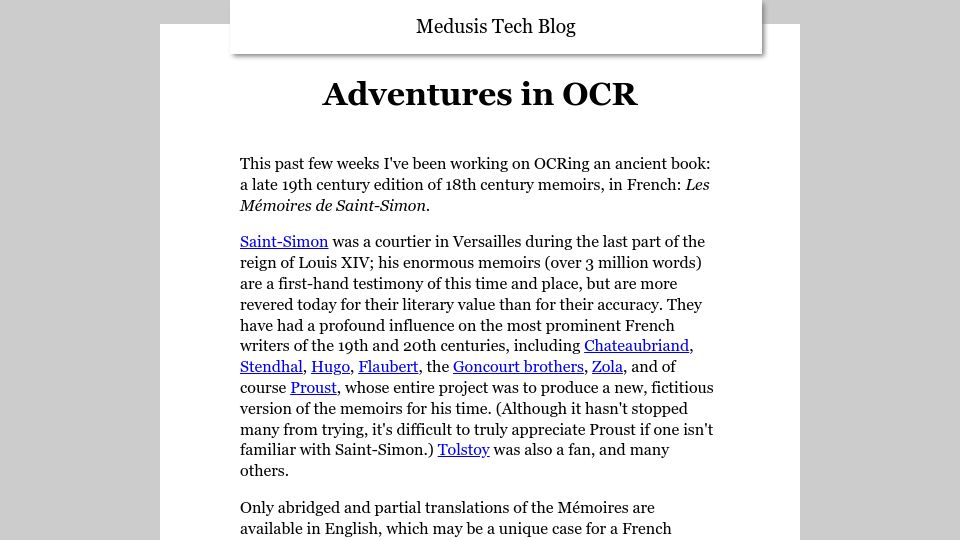 Screenshot of blog.medusis.com: Show HN: Adventures in OCR