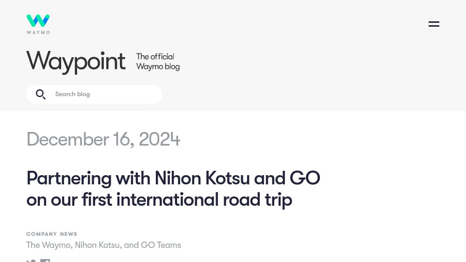 Screenshot of waymo.com: Waymo will bring autonomous vehicles to Tokyo