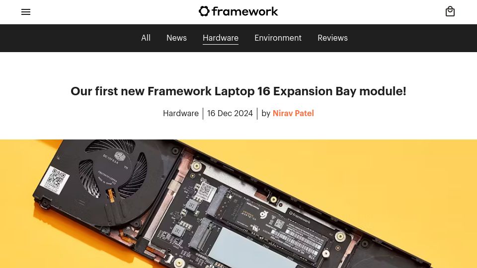 Screenshot of frame.work: Our first new Framework Laptop 16 Expansion Bay module
