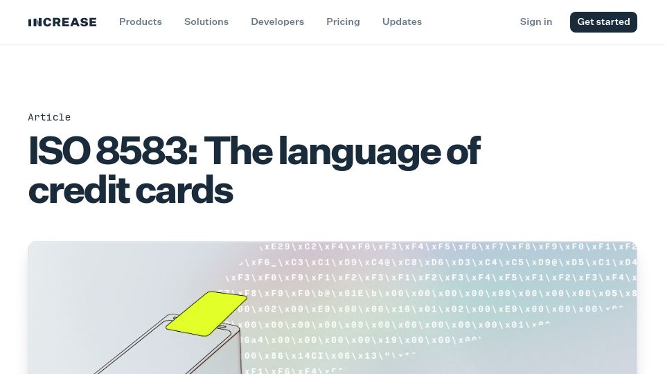 Screenshot of increase.com: ISO 8583: The language of credit cards