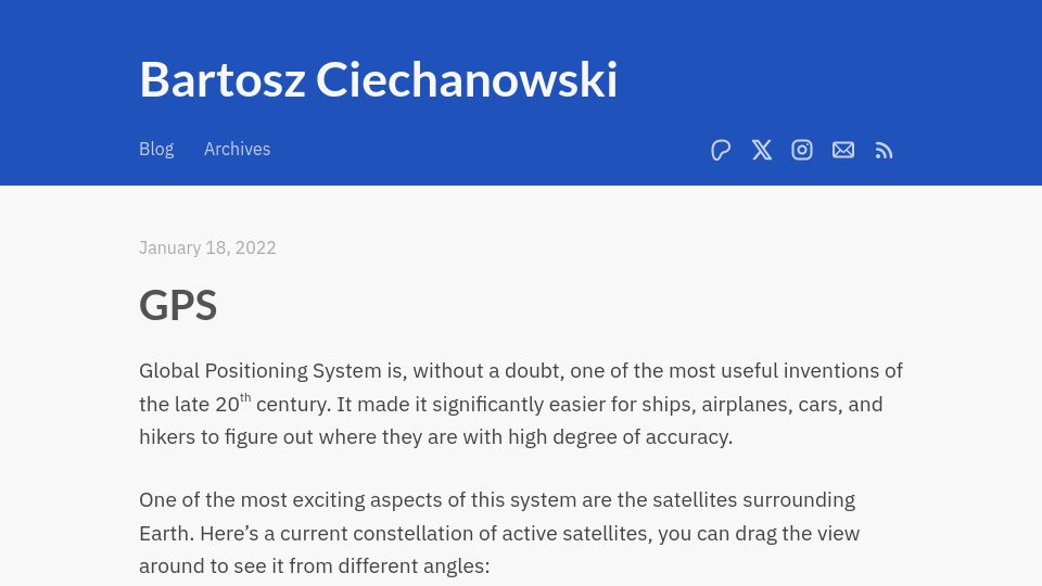Screenshot of ciechanow.ski: GPS – Bartosz Ciechanowski (2022)