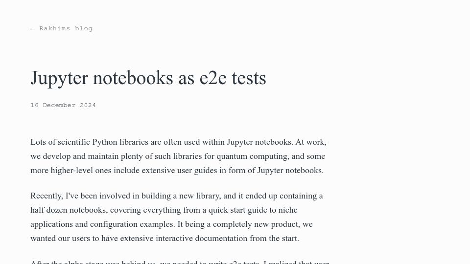 Screenshot of rakhim.exotext.com: Jupyter Notebooks as E2E Tests
