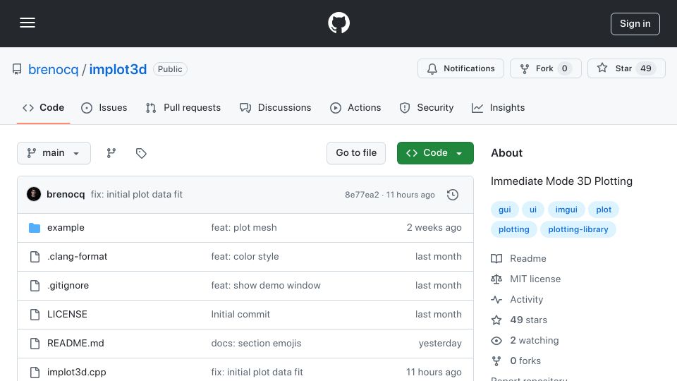 Screenshot of github.com: Show HN: ImPlot3D – A 3D Plotting Library for Dear ImGui