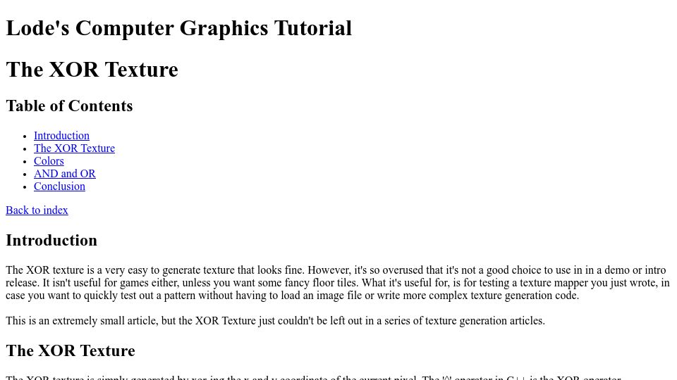 Screenshot of lodev.org: The XOR Texture (2004)