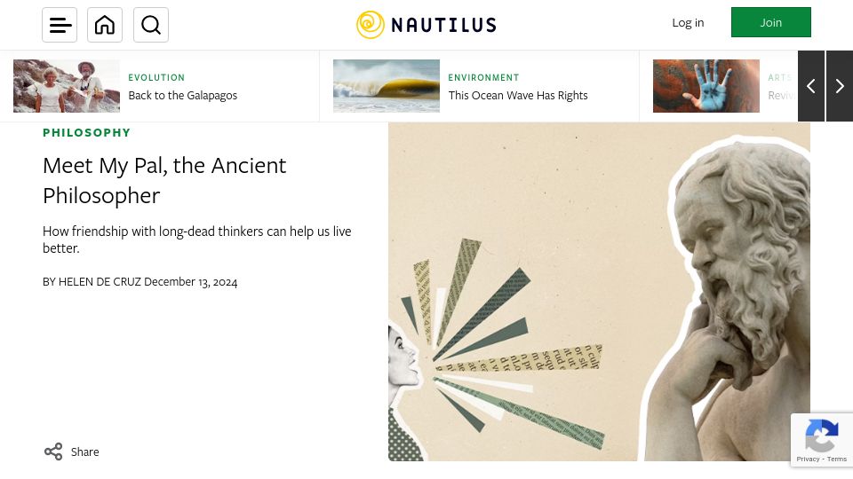 Screenshot of nautil.us: My Pal, the Ancient Philosopher