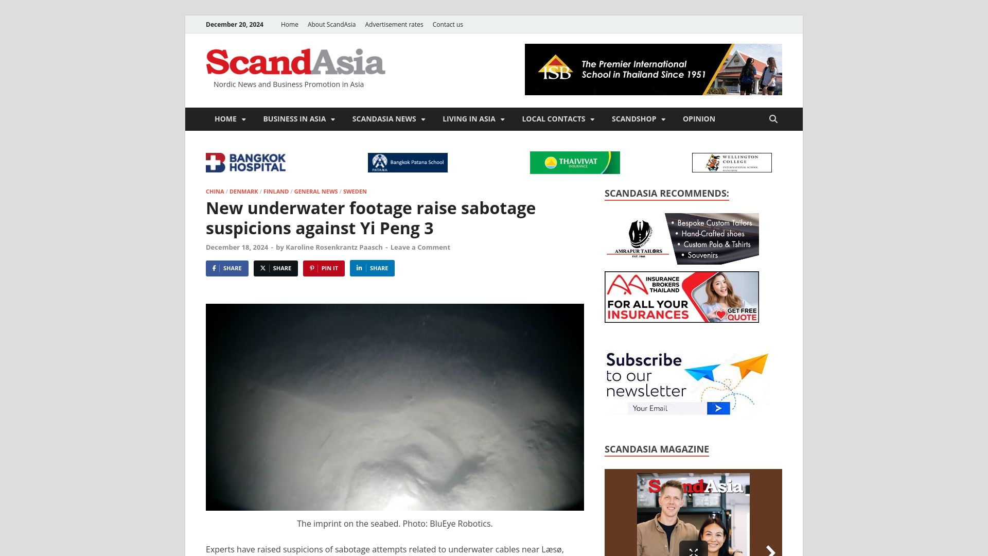 Screenshot of scandasia.com: New underwater footage raise sabotage suspicions against Yi Peng 3
