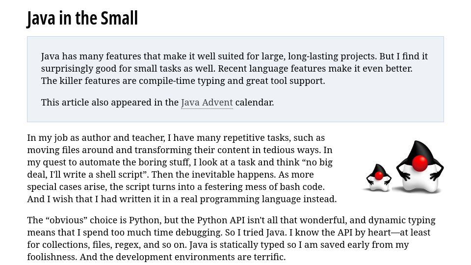 Screenshot of horstmann.com: Java in the Small