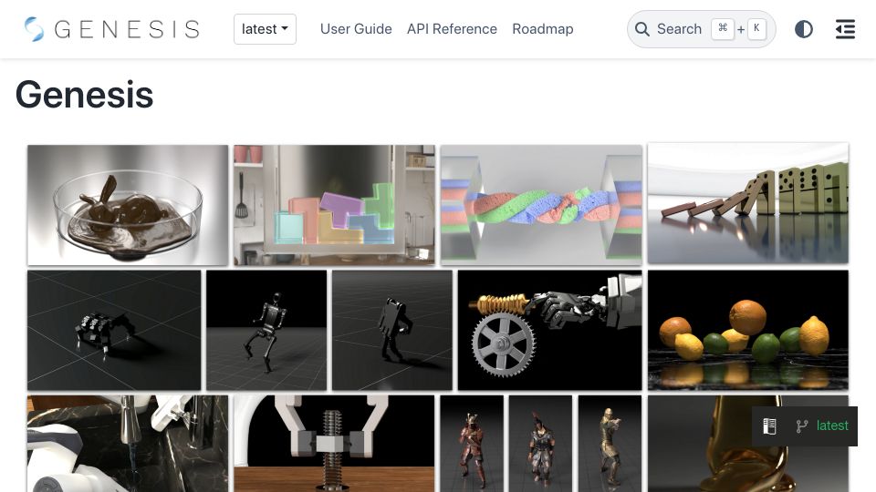 Screenshot of genesis-world.readthedocs.io: Genesis – a generative physics engine for general-purpose robotics