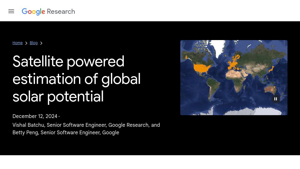 Screenshot of research.google: Satellite powered estimation of global solar potential