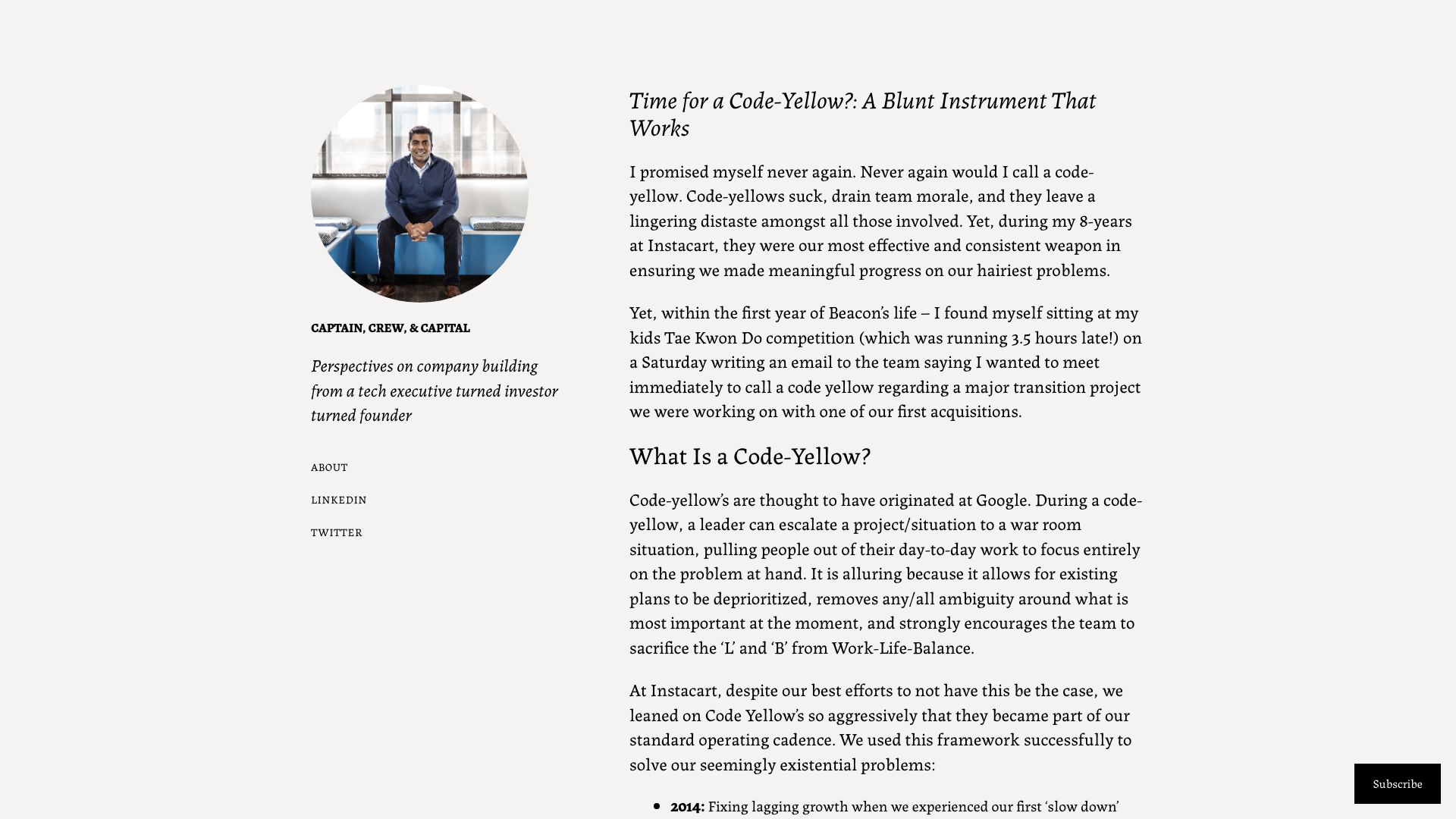 Screenshot of nilam.ca: Time for a code-yellow?: A blunt instrument that works