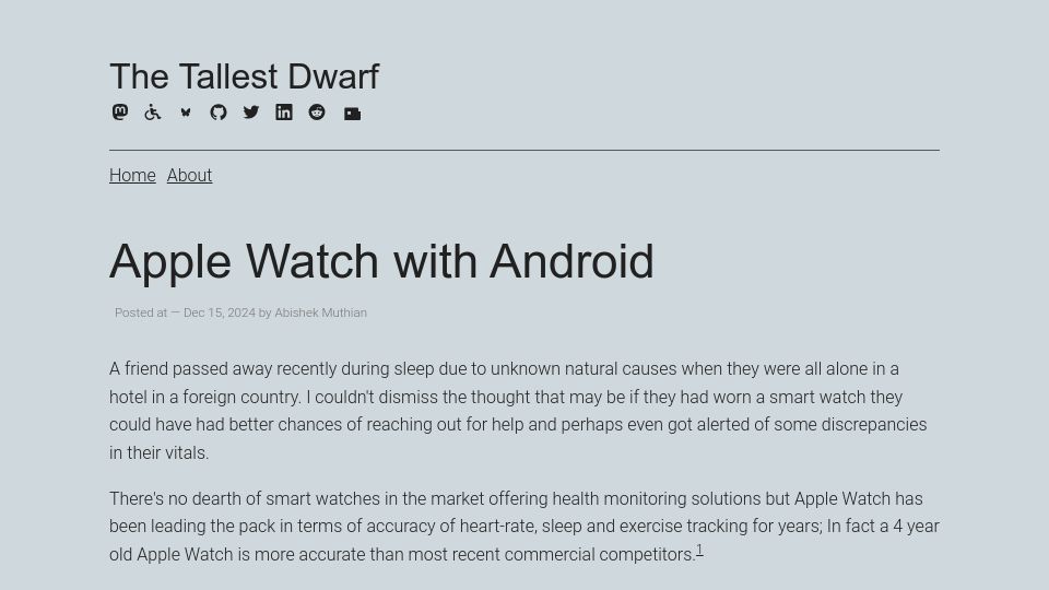 Screenshot of abishekmuthian.com: Apple Watch with Android