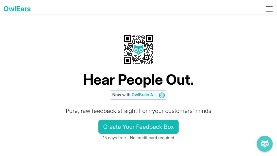Screenshot of owlears.com: Show HN: OwlEars – Raw feedback, straight from your customers' minds