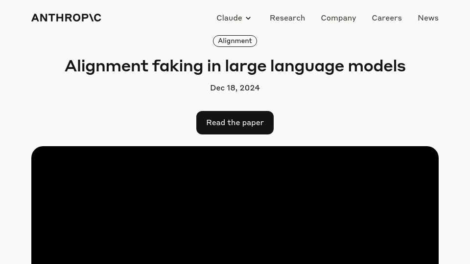 Screenshot of anthropic.com: Alignment faking in large language models