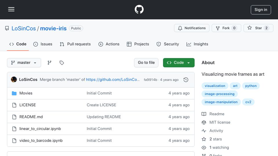 Screenshot of github.com: Show HN: Movie Iris - Visualizing Films Through Color Extraction