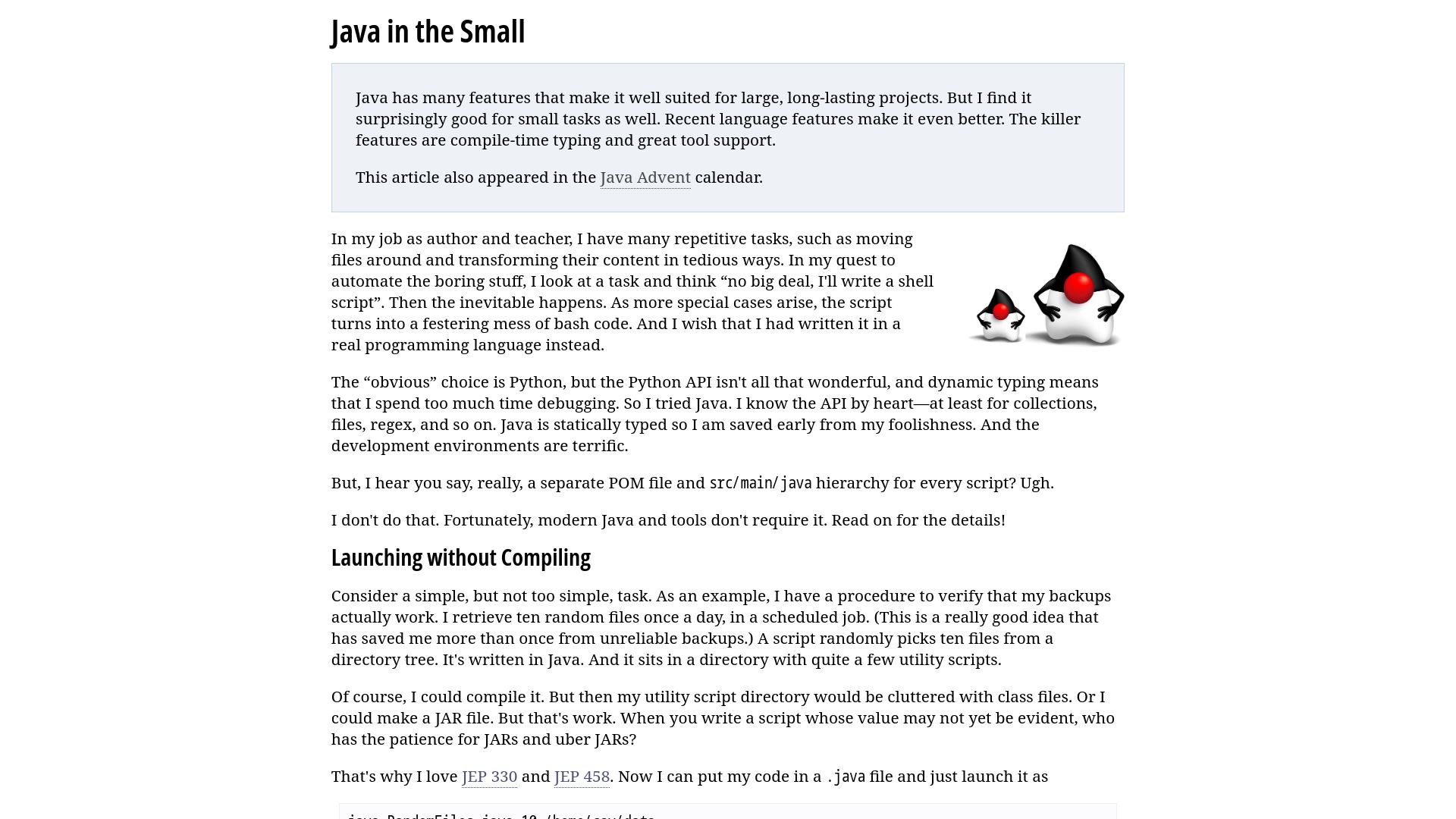 Screenshot of horstmann.com: Java in the Small