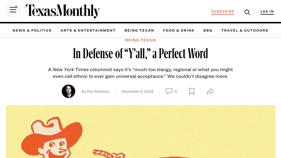 Screenshot of texasmonthly.com: In Defense of Y'All