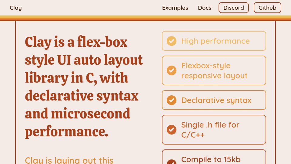 Screenshot of nicbarker.com: Clay – UI Layout Library