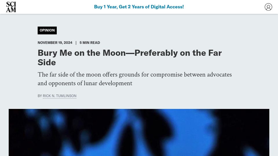 Screenshot of scientificamerican.com: Bury me on the moon, preferably on the far side